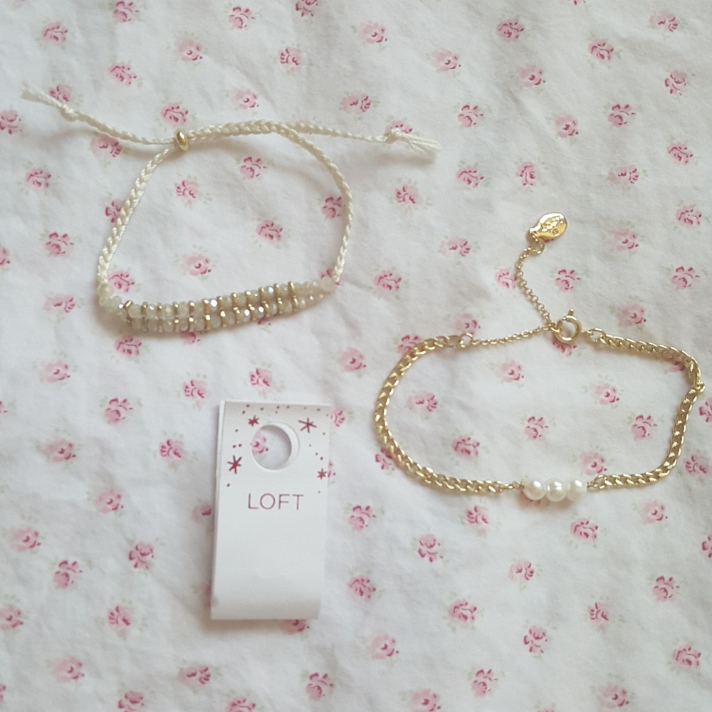Set of 2 Loft Gold Pearl and braided bracelets